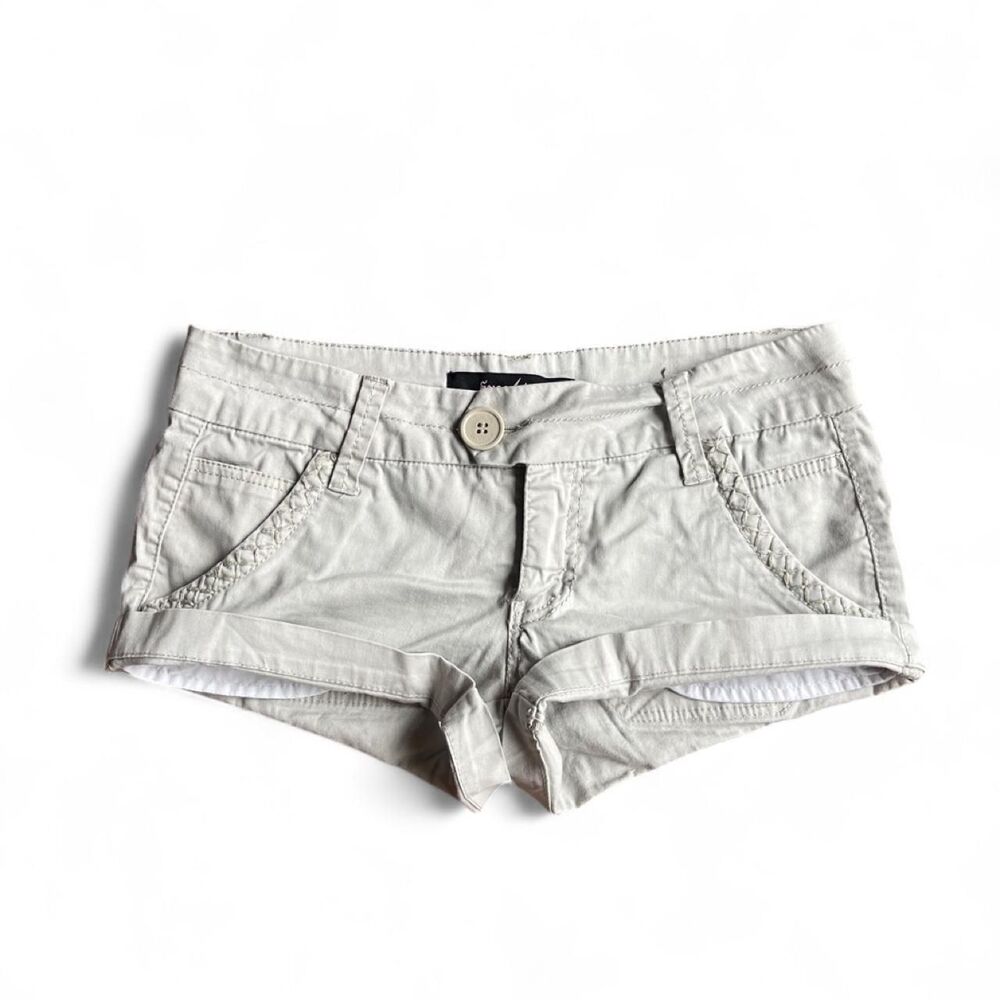 Vintage Low Rise micro Mini Revolution Women's Cream Cargo Shorts with Button De
